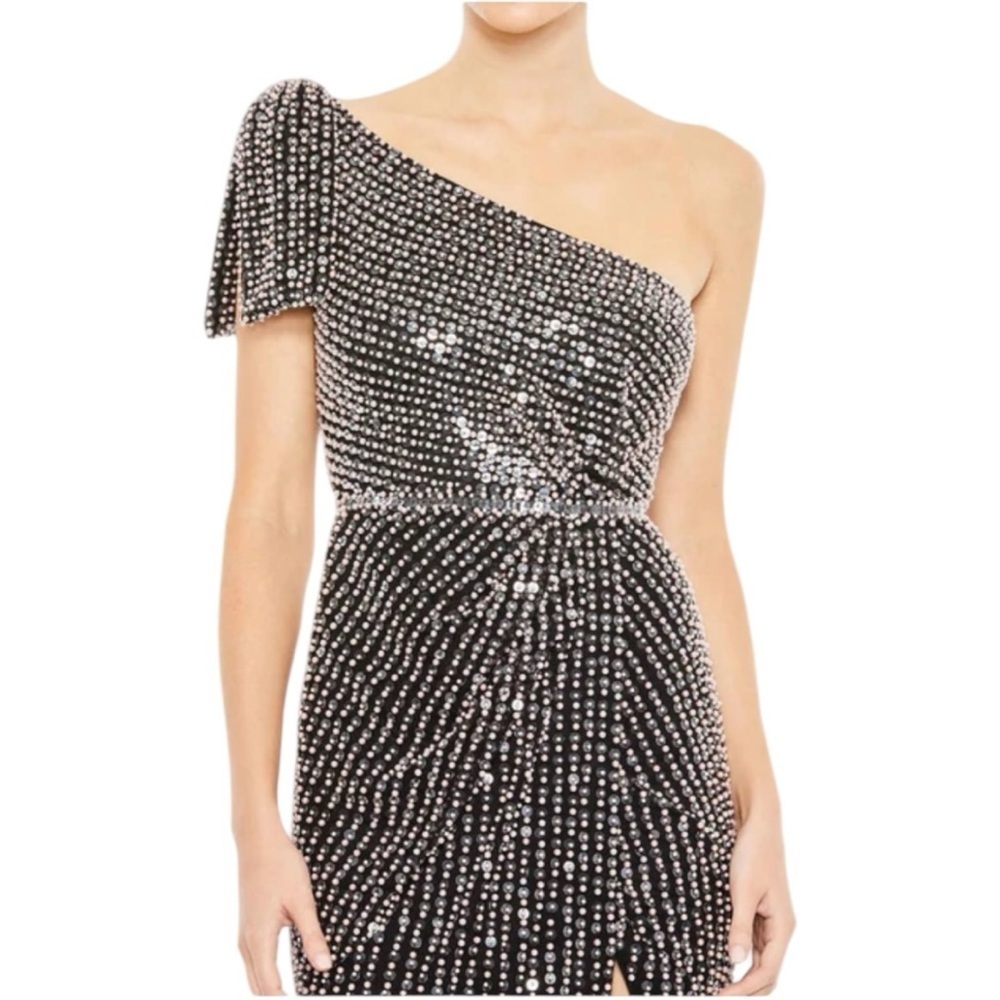 Mac Duggal Pearl Embellished Soft Tie One Shoulder Gown Size 6 Style #93735 NWT - Picture 2 of 10